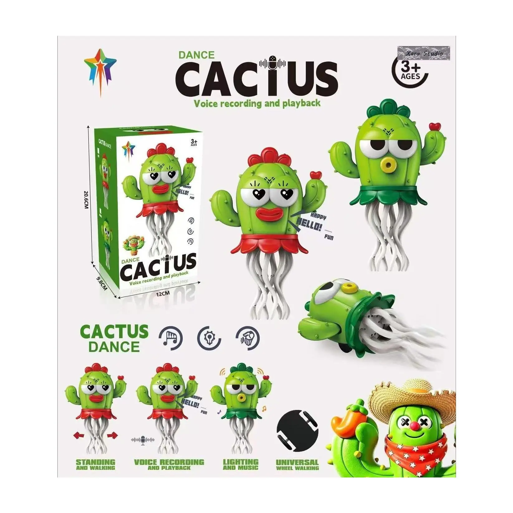 Rechargeable Electric Cactus Toy - Sensory Products for Toddlers, with Dance, Talk, Walk, Automatic Obstacle Avoidance, Voice Recording, Music, Lighting Functions, Ideal Sensory Development Birthday Gift