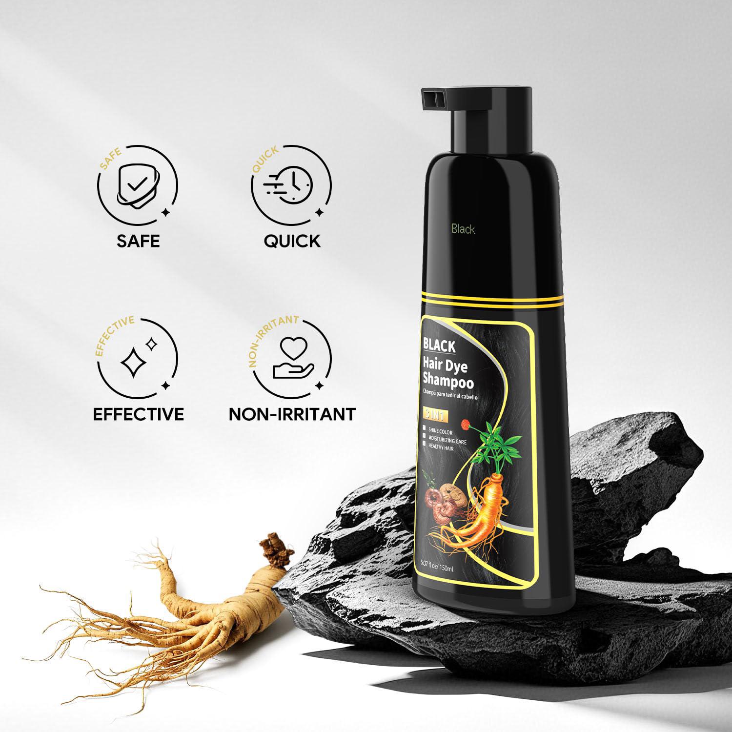 Black Hair Dye Shampoo 3 in 1 for Gray Hair, Hair Color Shampoo for Women Men Grey Hair Coverage 150ml