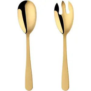 12 Inches Salad Spoon and Fork Sets, Stainless Steel Salad Server Sets, Simple Classic Dishwasher Safe Cooking Utensils for Kitchen (Gold)