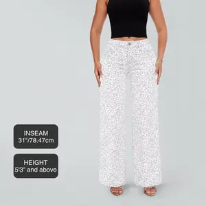 ONESO Baggy Wide Leg Leopard Print Jeans for Women Mid Rise Stretch Denim Pants Y2K Streetwear