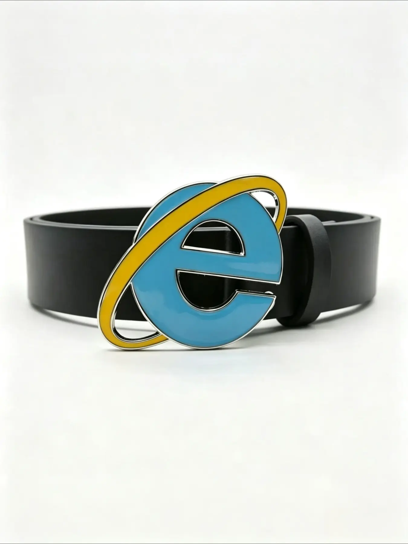 Unisex Nostalgic Design Y2K IE Logo Belt, Novelty Internet Explorer E Letter Buckle Belt for Men Women Punk Design Cosplay Party