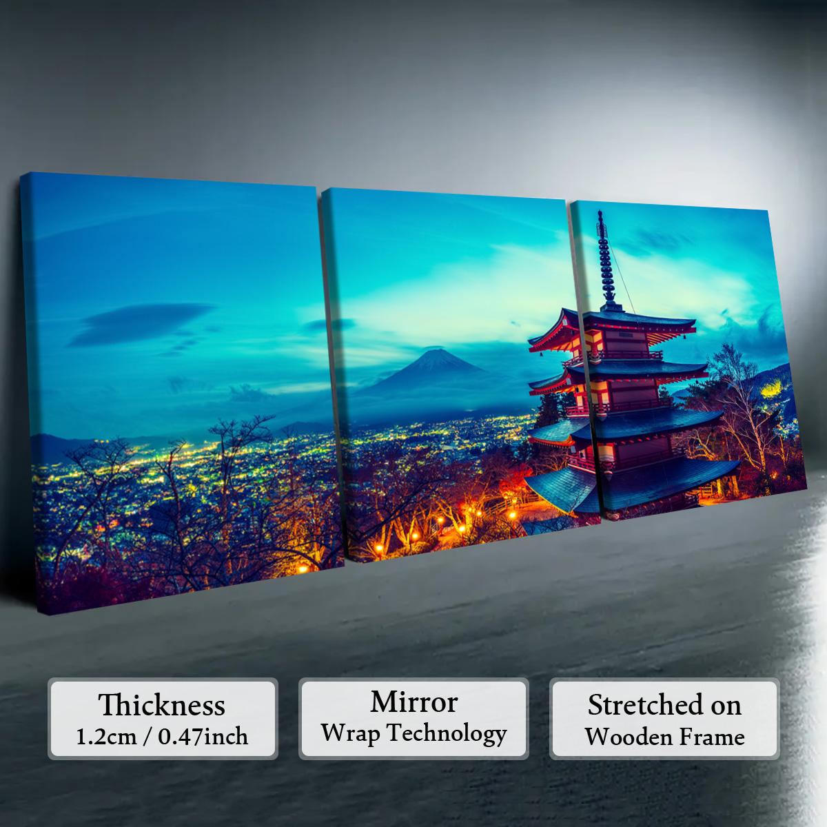 Wooden Framed Canvas Painting, 1-3 Counts/set Water Proof Japanese Style Scenery Canvas Poster, Modern Art Wall Decoration, Home Wall Decor