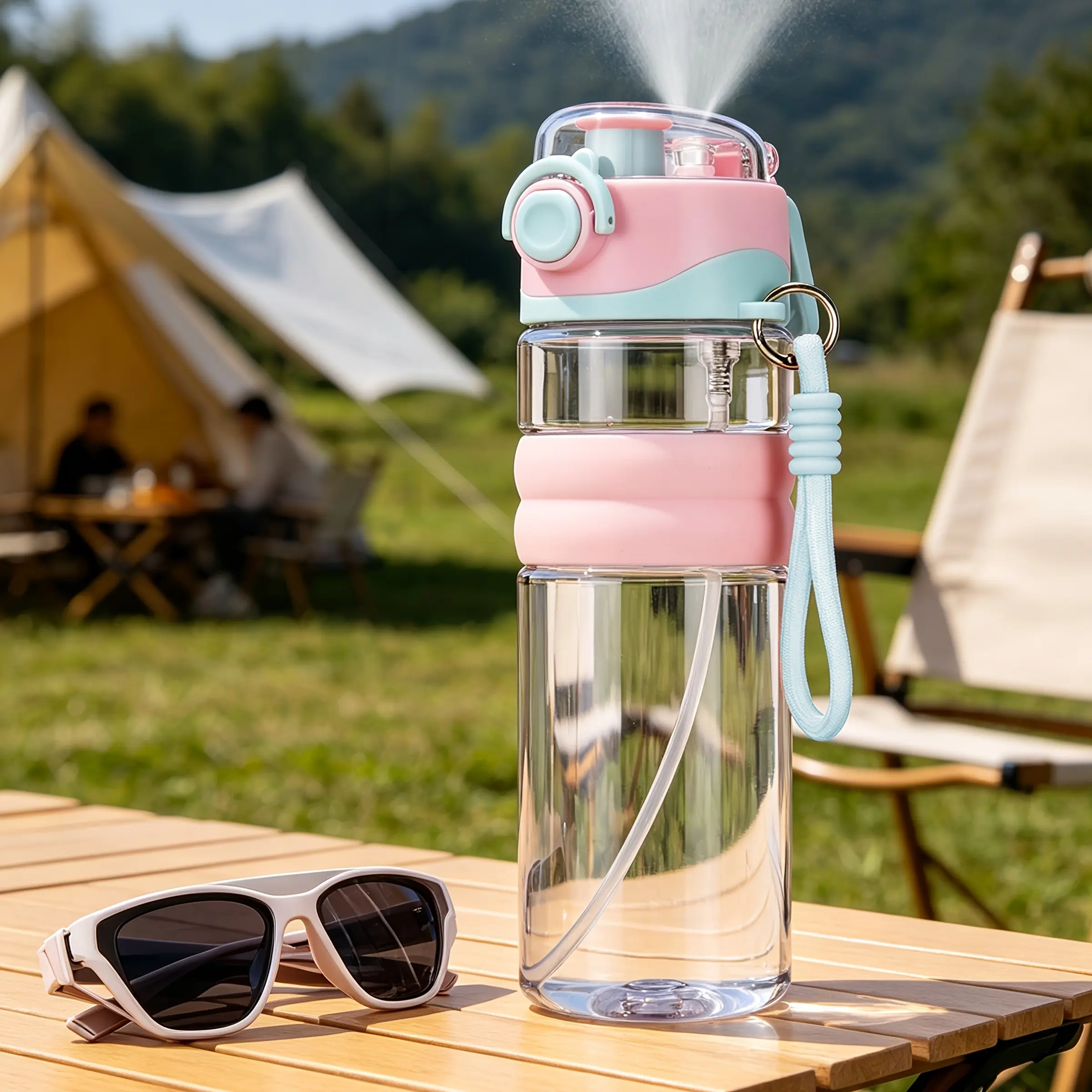 750ML Outdoor Sports Spray Water Bottle, Leak-Proof Direct Drinking Cup with Safety Lock, Portable Camping Travel Gift