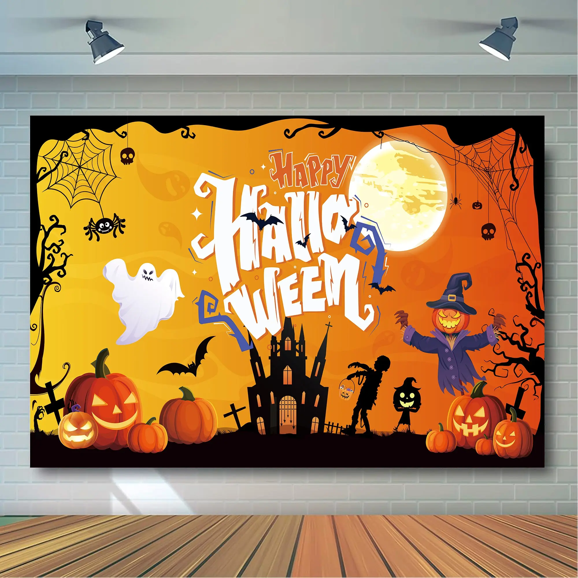 Halloween Happy Background, 180x110cm Halloween Banner, Photo Backdrop, Wall Hanging, Party Decor, Kids & Adult Halloween Decoration