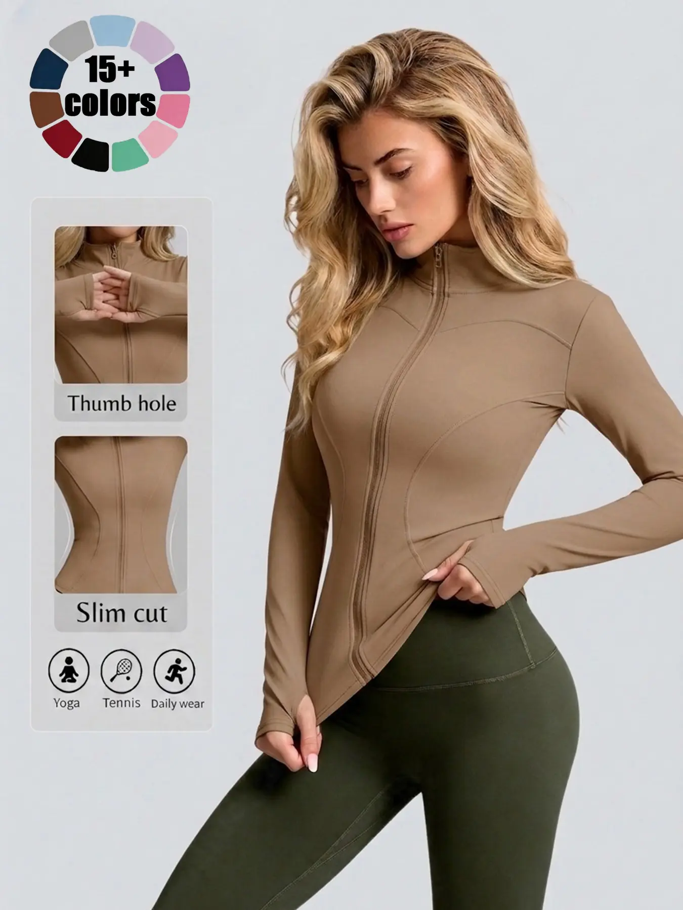 Women's Shaping Long Sleeve Zipper Jacket, Tight Breathable Stand Collar Yoga Top, Outdoor Fitness Gym Sportswear