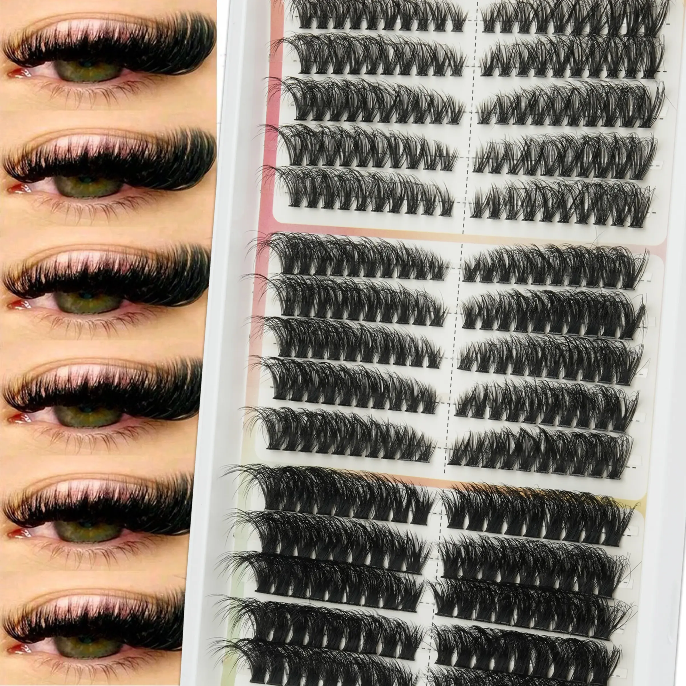 270pcs 8D Luxurious Fluffy DIY Cluster False Lashes, 8-18mm Mixed Length, Reusable, Dramatic Lashes, Easy for Beginners, 40D/60D/80D Combo