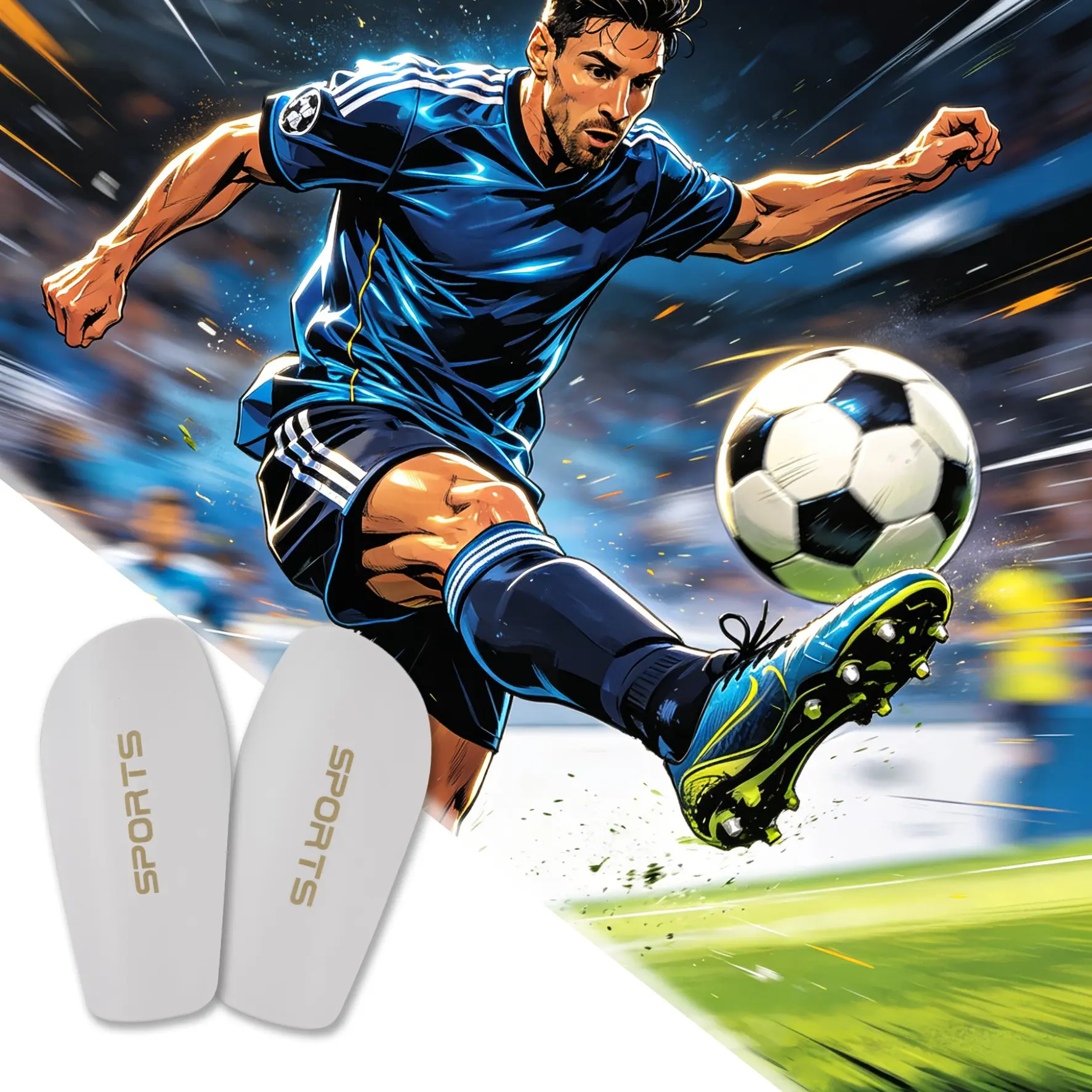 Large Football Shin Guards, Thick Cushioned Protection, Lightweight Comfortable Soccer Equipment, Unisex, Suitable for Training and Matches