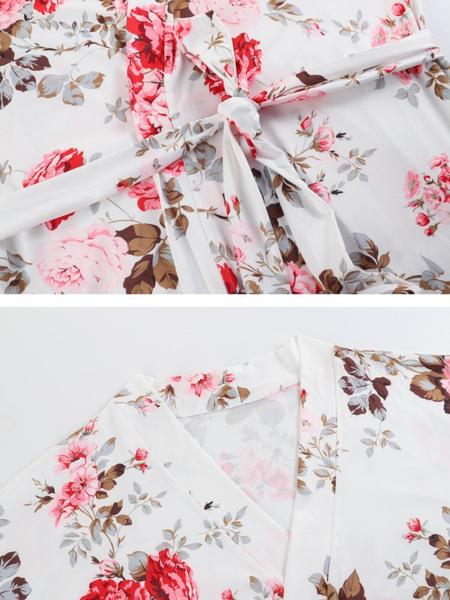 Women's All Over Floral Print Pajama Set, Long Sleeve Open Front Outwear & Pants & Cami Top, Casual Comfy Sleepwear Set Loungewear for Women