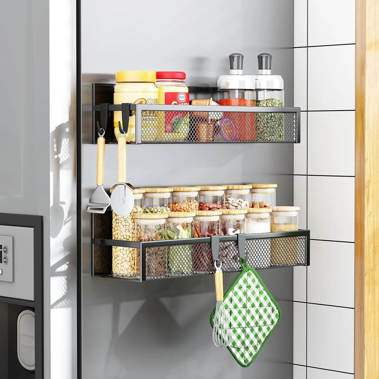 Rack for Refrigerator, 2 Pack  Shelf, Fridge  Organizer with Moveable 4 Hooks,  Fridge Shelf for Kitchen Organization and Storage (2 Pack)