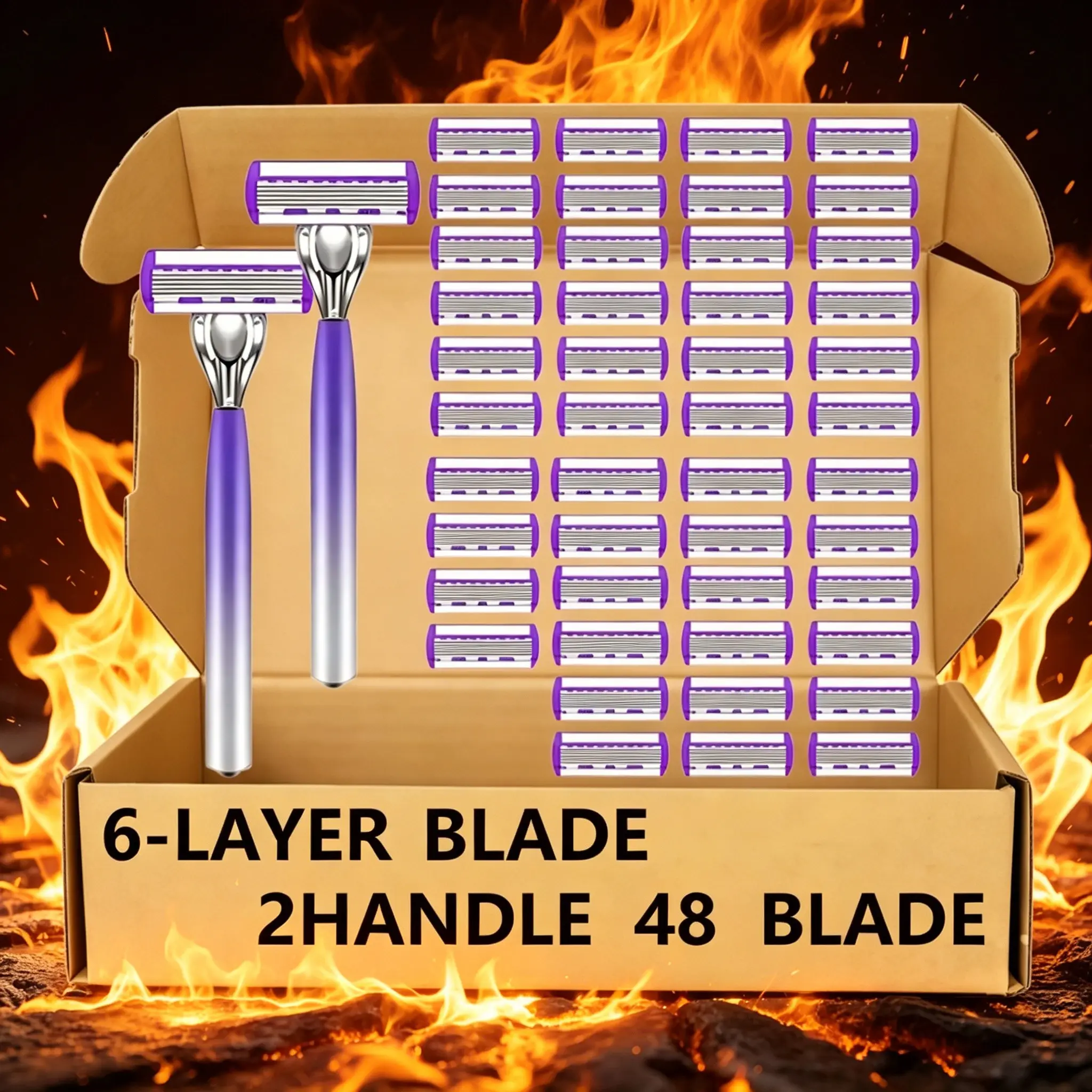 Classic Men's Razor with 48 Blades, Ultra-Sharp Durable Stainless Steel Blades, Advanced Design for Safe Smooth Shave, Non-Slip Handles, Ideal Gift