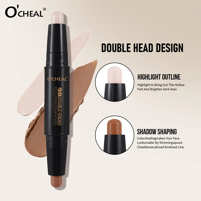 Double Contours Wand, Highlighter Effortless Bronzer Makeup Stick, Face Concealer Pen, Contours Stick for Brighten Facial Shade, Makeup Pencil