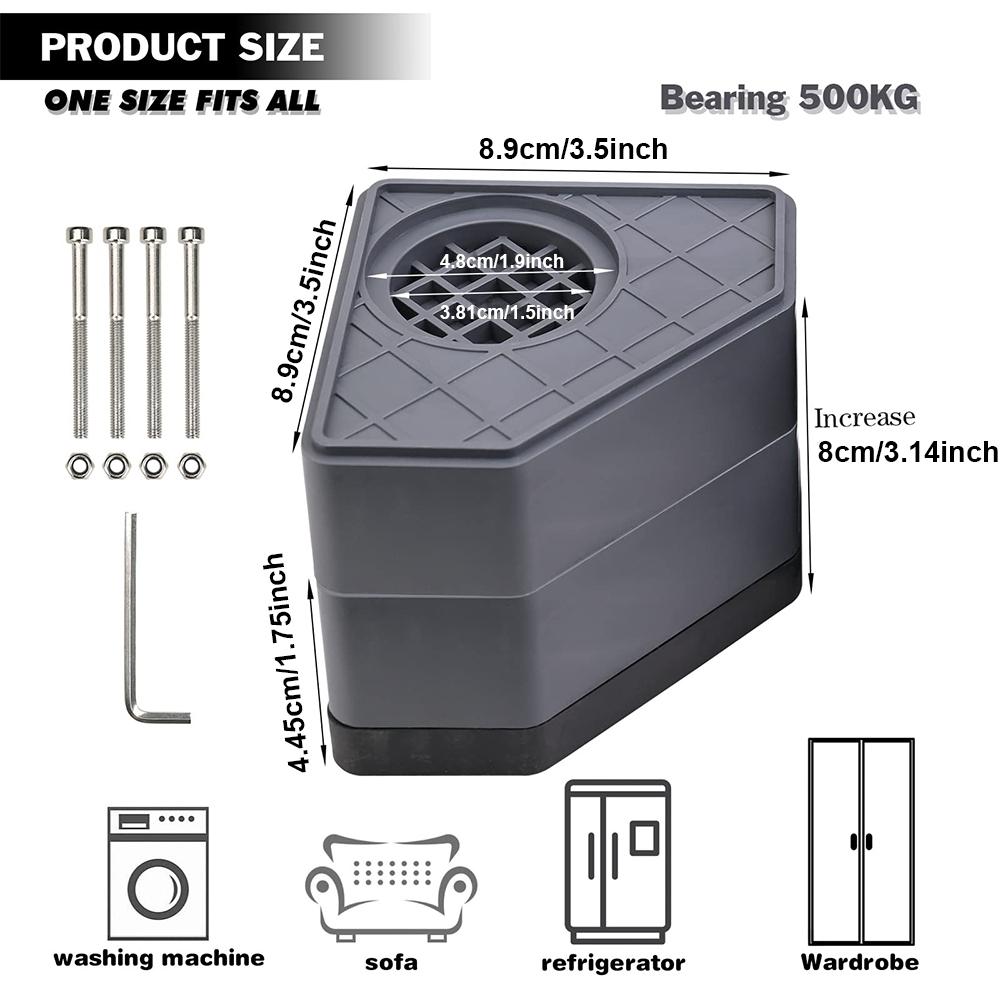 4-Piece Washer Anti-Vibration Pads, Moisture-Resistant Noise-Reducing Support Base, Durable Rubber Floor Mats for Dryer & Refrigerator