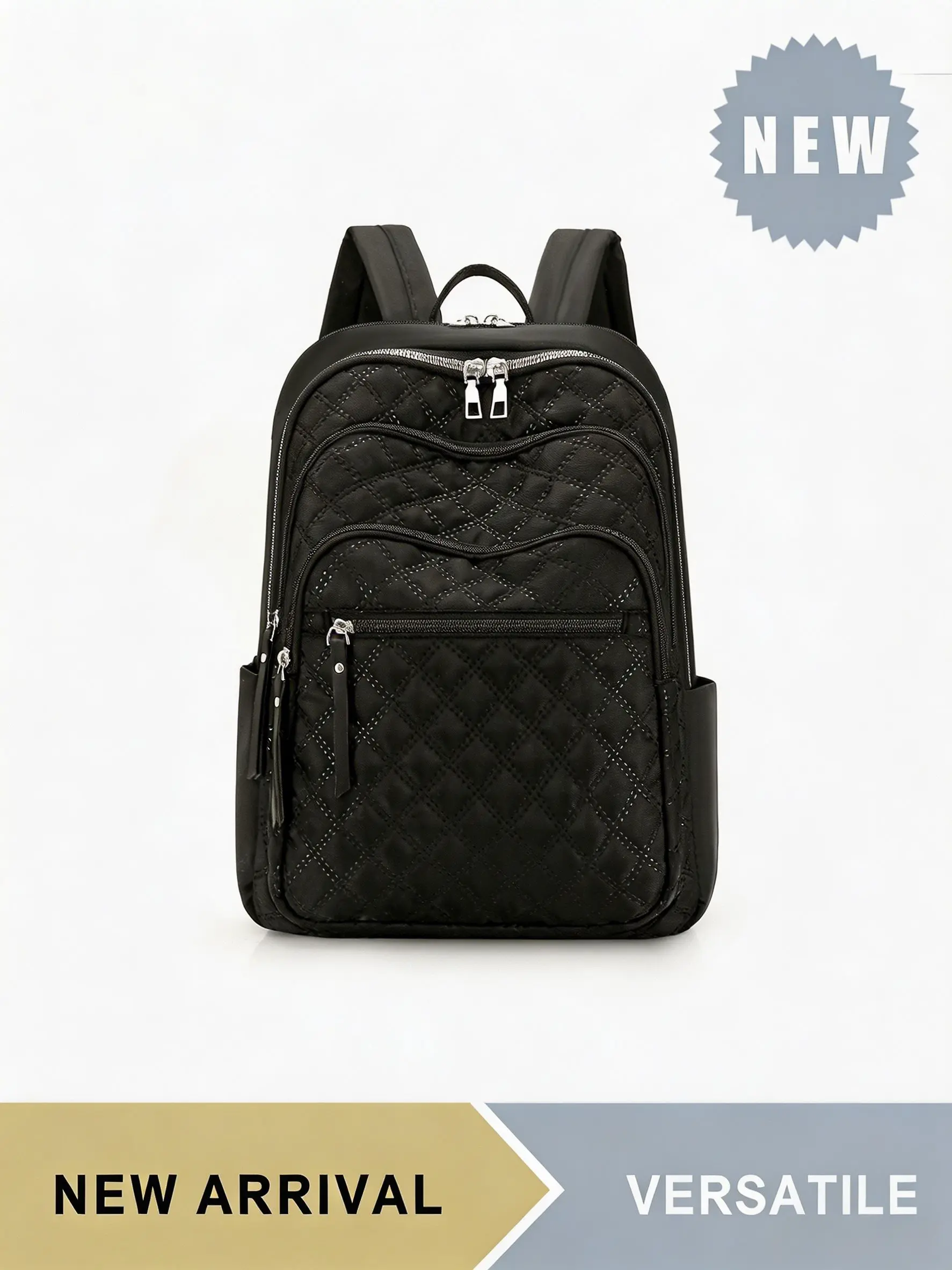 Quilted Laptop Backpack for Women, Backpack with Laptop Compartment, Large Capacity Daypack with Luggage Strap & Multi Zipper Pockets, Padded Computer Shoulder Bag for Hiking, Travel, Work & Daily Use, Adjustable Padded Straps, Multiple Colors Available