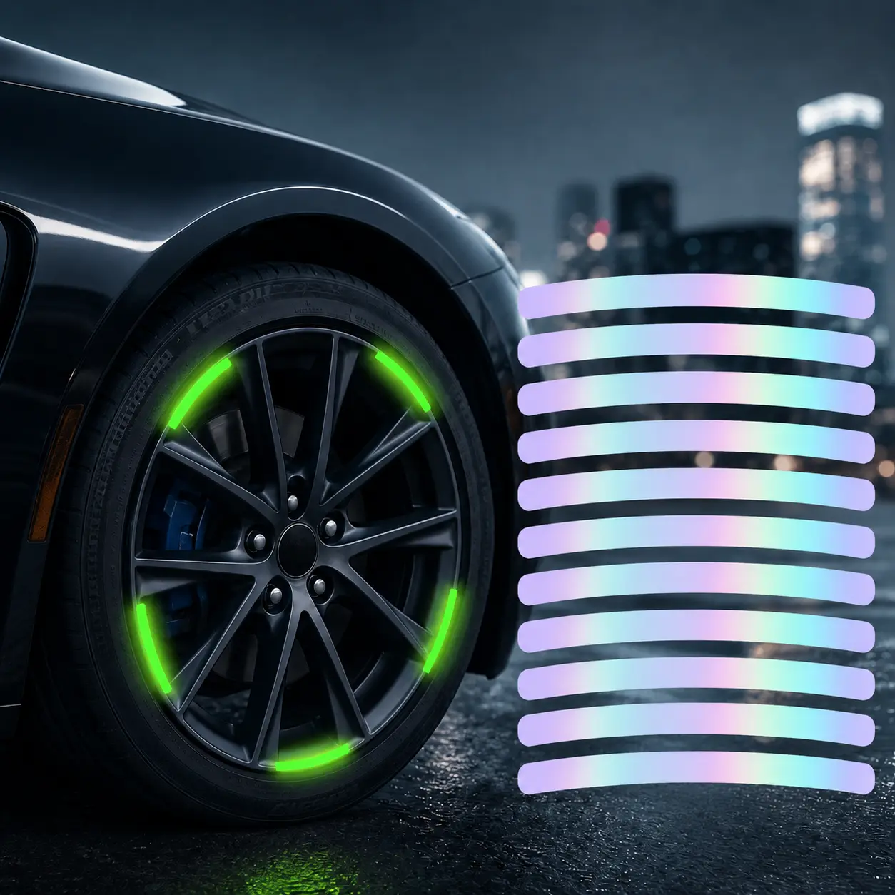 40Pcs Stick-On Universal Size Car Wheel Hub Reflective Strip Decals, Night Warning Accessories for Cars/Motorbikes, Visibility Boost Exterior Safety Decoration for SUVs, Trucks