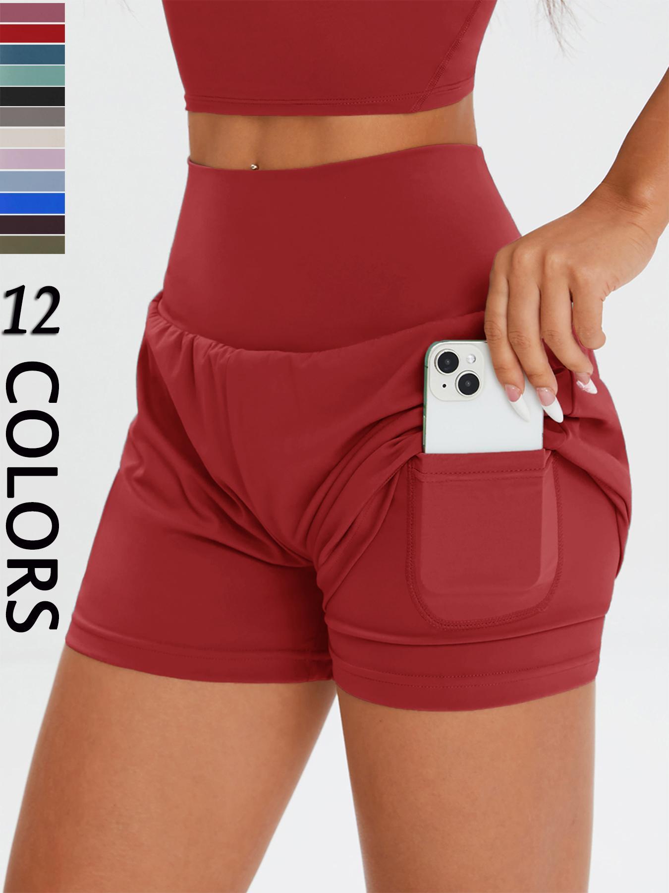 Women's Solid High Waist Sports Shorts, Casual Comfy Breathable Skinny Shorts for Exercise Yoga Gym Workout Running, Ladies Sportswear for All Seasons, Athletic Shorts, Workout Clothes Women, Summer Sports Shorts, Side Pocket Shorts, Athleisure Shorts