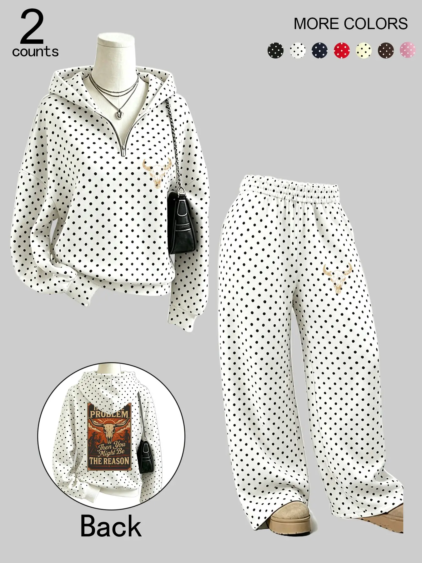 Women's 2-Piece Pajama Set, Loose-Fit V-Neck Hoodie with Zipper, Comfortable Soft Fabric, Fall & Winter Fashion, Casual Sleepwear