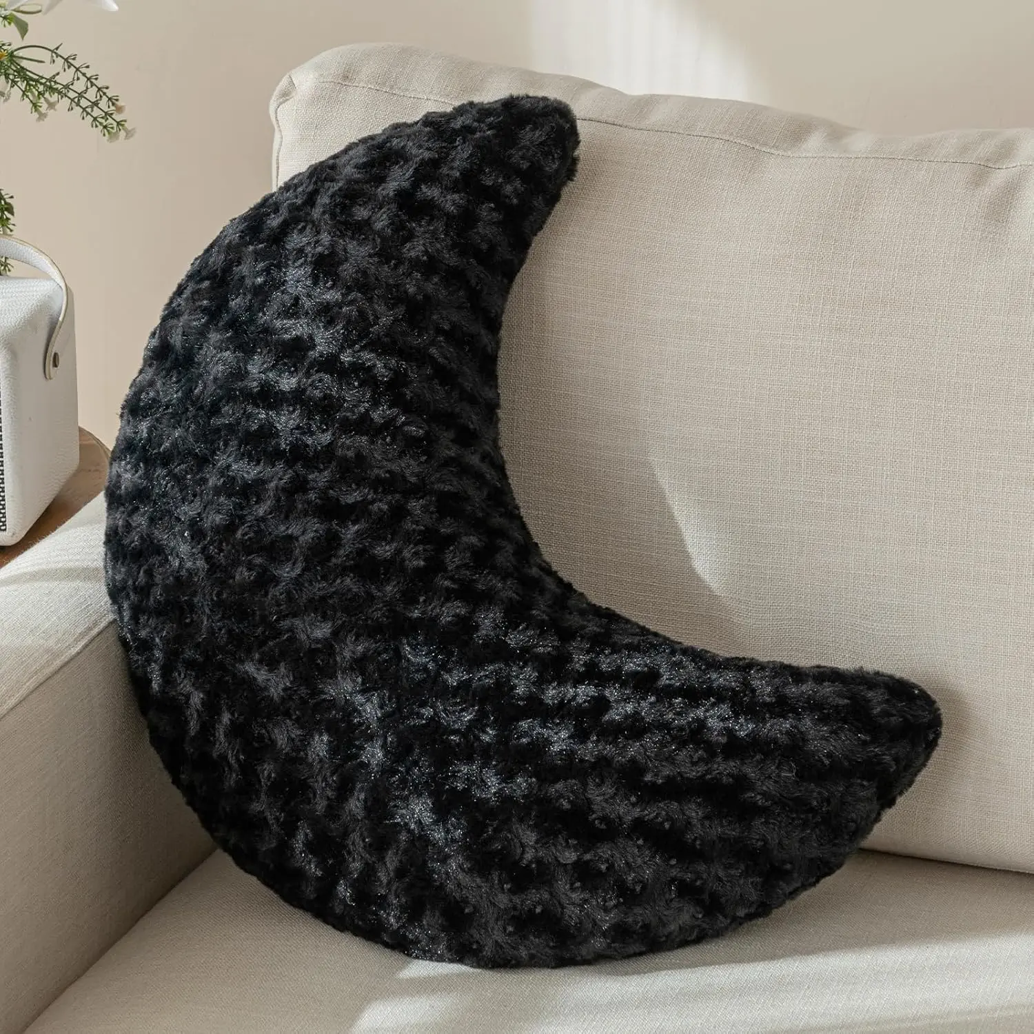 Moon Pillow, Decorative Throw Pillow with Soft Plush for Couch Bed, Cozy Moon Decorative Pillows for Bedroom Living Room,  Décor Comfort  (Black, 14.9 Inches)