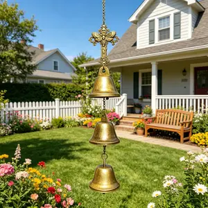 European Vintage Angel Cross Wind Chime, Outdoor Garden Balcony Door Hanging Bell, Christian Home Decor Gift, Courtyard Atmosphere Ornament