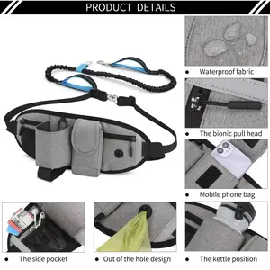 Adjustable Dog Leash with Waist Bag, Lightweight Outdoor Running Harness, Multi-Functional Waist Strap for Walking Pets