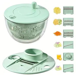 Salad Spinner Large, 3 IN 1 Vegetable and Fruit Washing Bowl with Strainer, Lettuce Spinner with 5 Blades Slicer, Egg Yolk Strainer, Salad Bowl for Efficient Salad Preparation, 5.3 Qt Kitchen Gadgets Set#SummerWins#DFYD