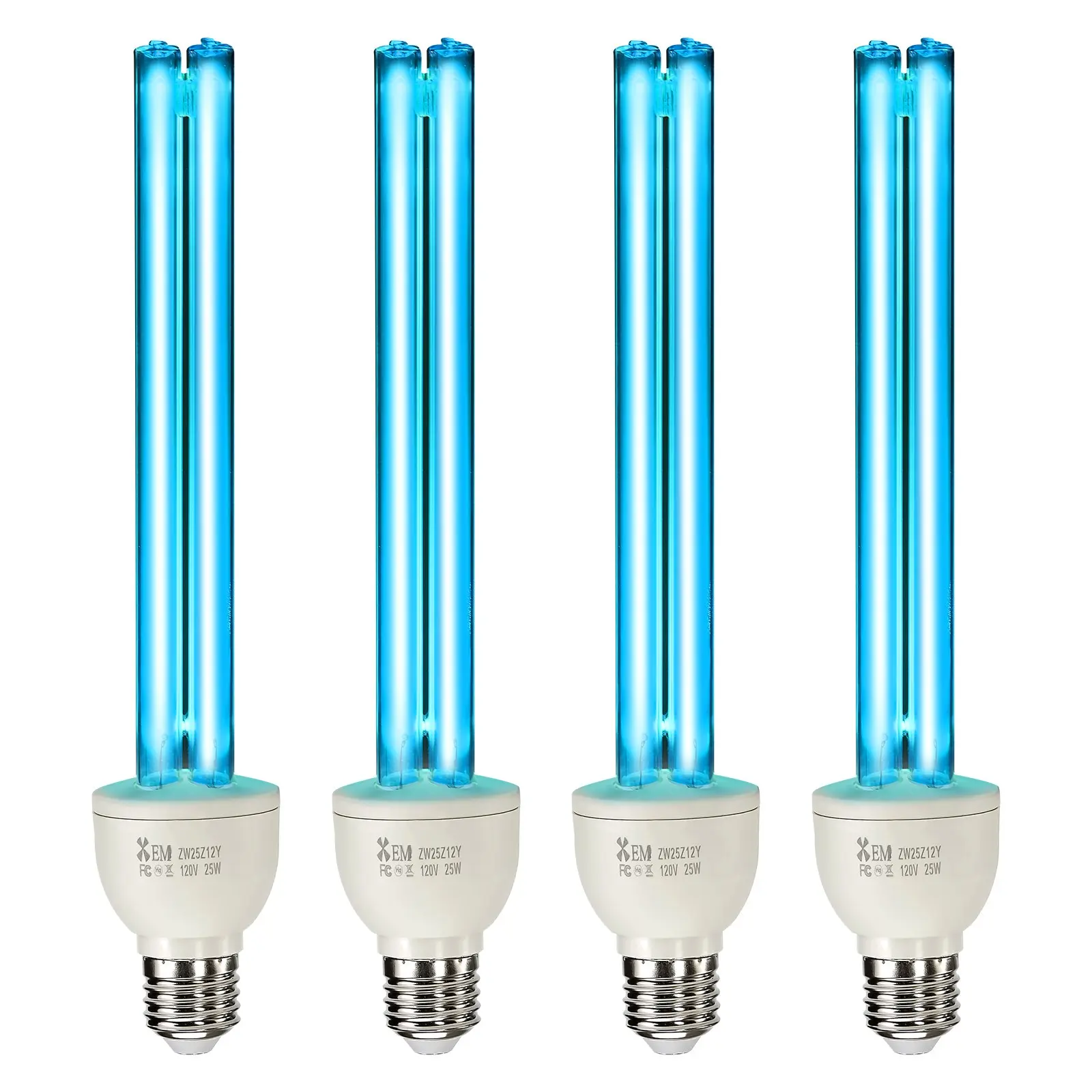 VEVOR UVC Disinfection UV Bulbs, 4-Pack 25W E27 Universal Replacement Lamps with Ozone Output, 253.7 nm 185 nm Wavelength, for 400 sqft Living Room, Restaurant