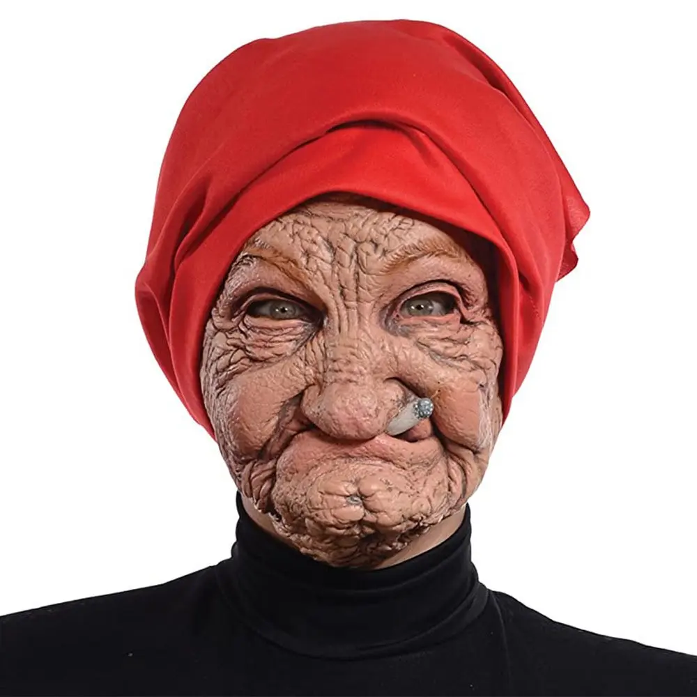 Halloween Hat Smoking Old Woman Mask, Party Prop, Ideal Gift Choice, 1pc Small Hooded Mask for Halloween Parties