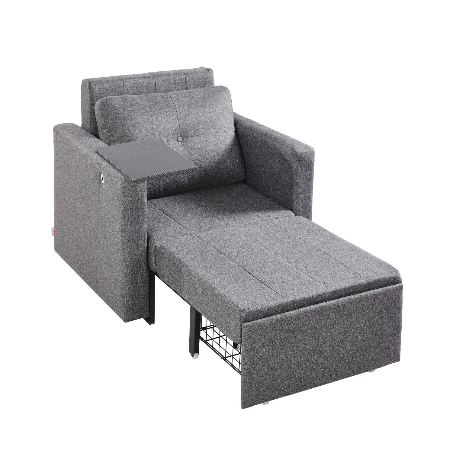 【toolupgrade】VEVOR Sleeper Sofa Bed, Convertible Sleeper Bed with Side Pocket, Pillow, Armrest and Desk Board, 5 Adjustable Angles Backrest, Single Pull Out Sofa Couch with 2 Wheels and Bottom Storage, Gray