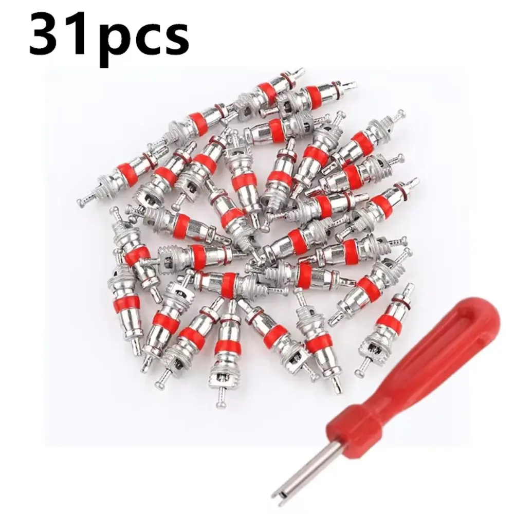 31-Piece Car Tire Valve Core Set, Nickel-Plated Material, Sealing Rings, Replacement Parts for Various Vehicles, Includes Cars, Trucks, Motorcycles