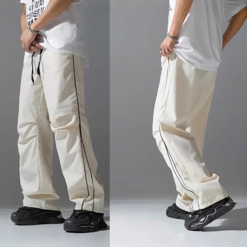 2026 Spring Summer Men’s High Street Parachute Cargo Pants, American Side Stripe Quick Dry Lightweight Tactical Joggers, Loose Casual Outdoor Athletic Long Trousers