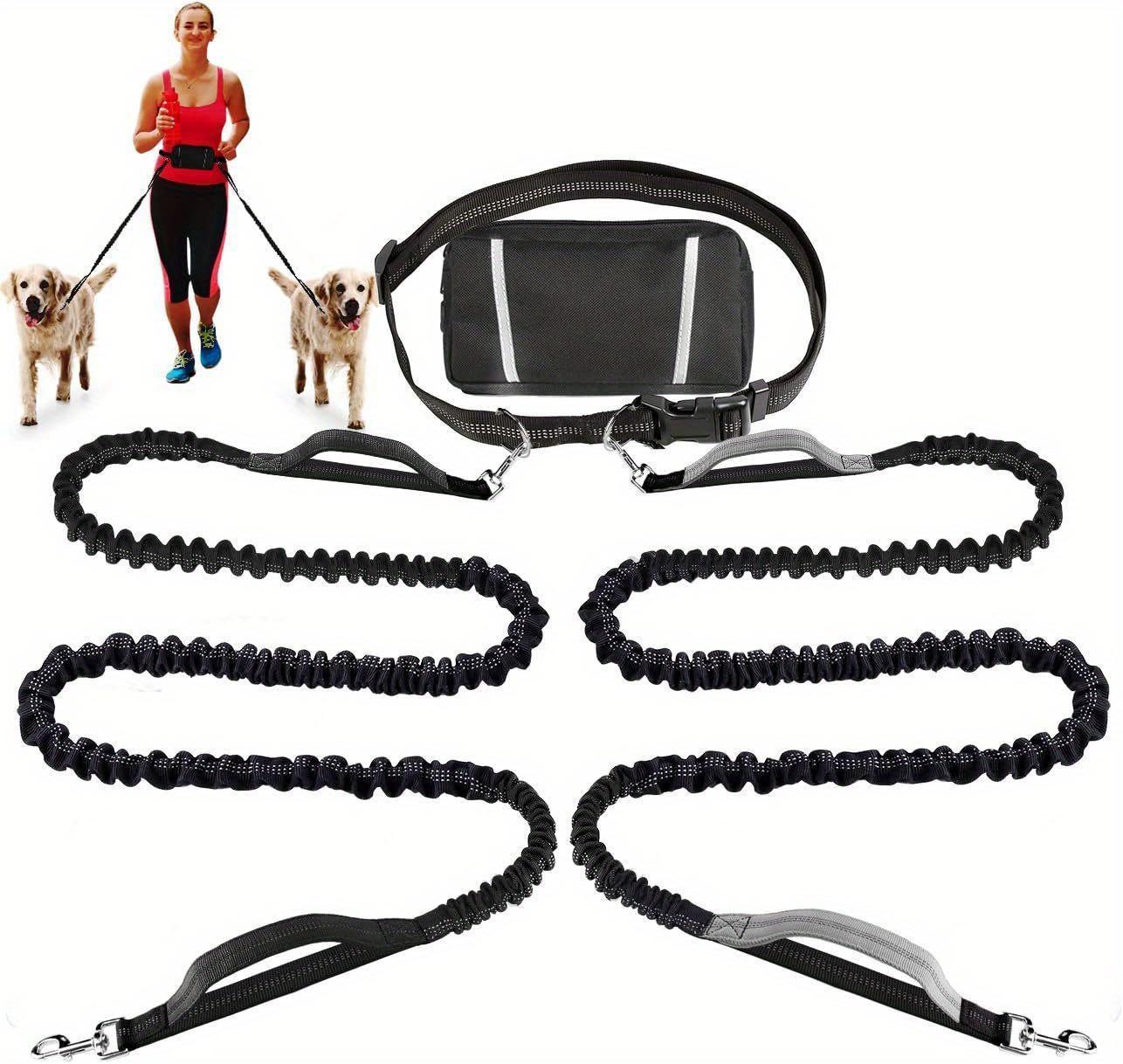 Adjustable Hands-Free Dog Running Leash | Double Handles Elastic Retractable Rope for Medium & Large Dogs, Ideal for Running, Jogging & Walking