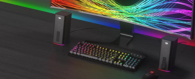 Redragon GS814 Stereo Desktop Speaker, 20W Output, 4 Real Units, BT 5.0/3.5mm AUX, Enhanced Bass, Touch-Control, Dynamic RGB Lighting