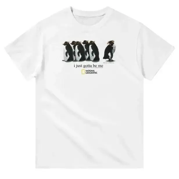 Unisex Short Sleeve T Shirt Funny Rockhopper Penguin I Just Gotta Be Me Graphic Tee Casual Basic Daily Top