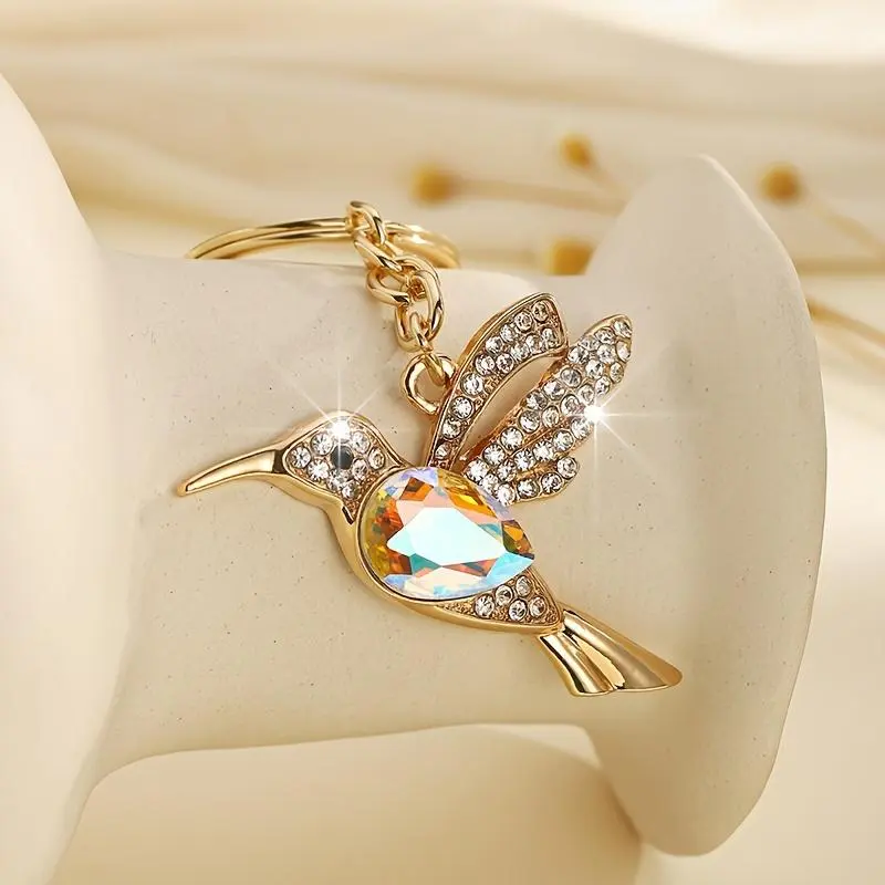 A Fashionable European and American Alloy Material Rhinestone Glass Women's Luxurious Cute Bird Keychain Bag Car Pendant Accessory