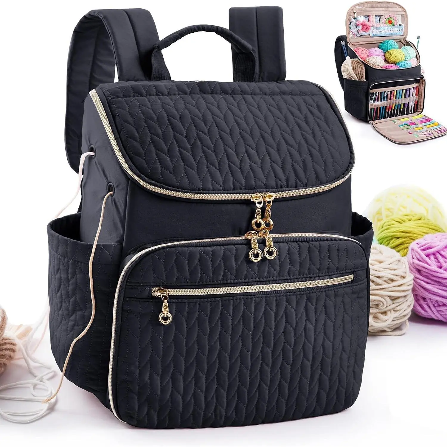 Knitting Bag Backpack, Large Crochet Backpack - Crochet Bag Organizer, Yarn Storage Organizer - Yarn Holder with 10 Pockets for Crochet Accessories, Knitting & Crochet Supplies, Crochet
