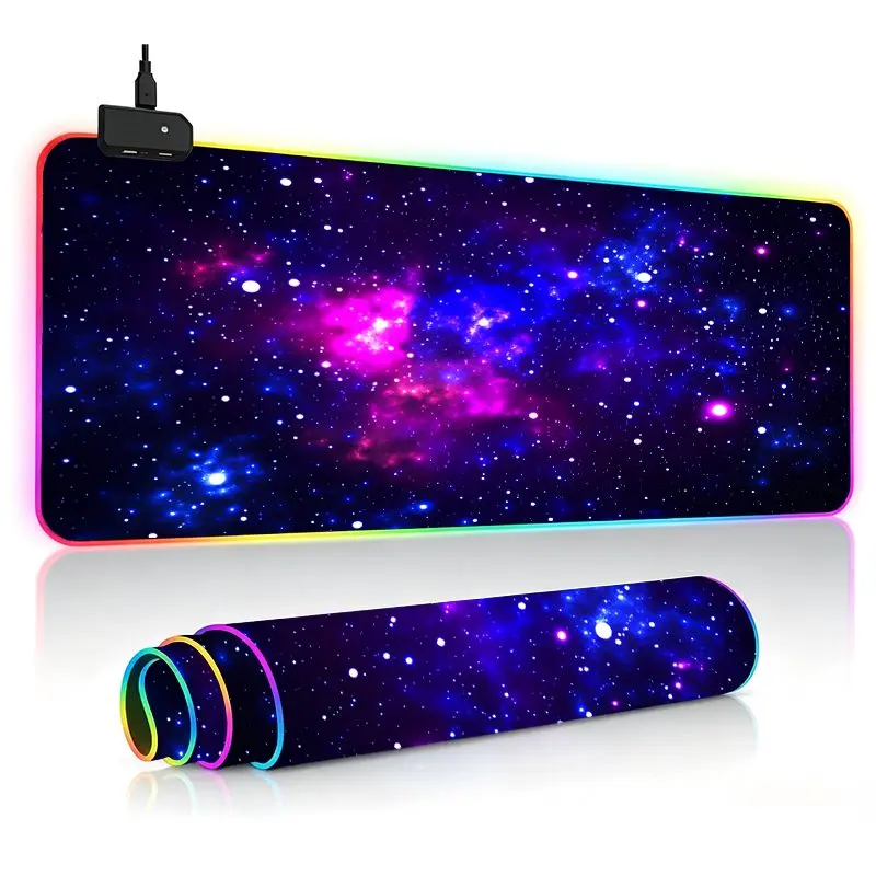 Galaxy Stars Nebula Extra Large Gaming Desk Mat Keyboard Pad RGB Mouse Pad Ultra Thick Non-Slip Large Size RGB Gaming Desk Setup for PC/Laptop - 14 Lighting Modes Touch Control Keyboard and Mouse Computer Mouse Pad