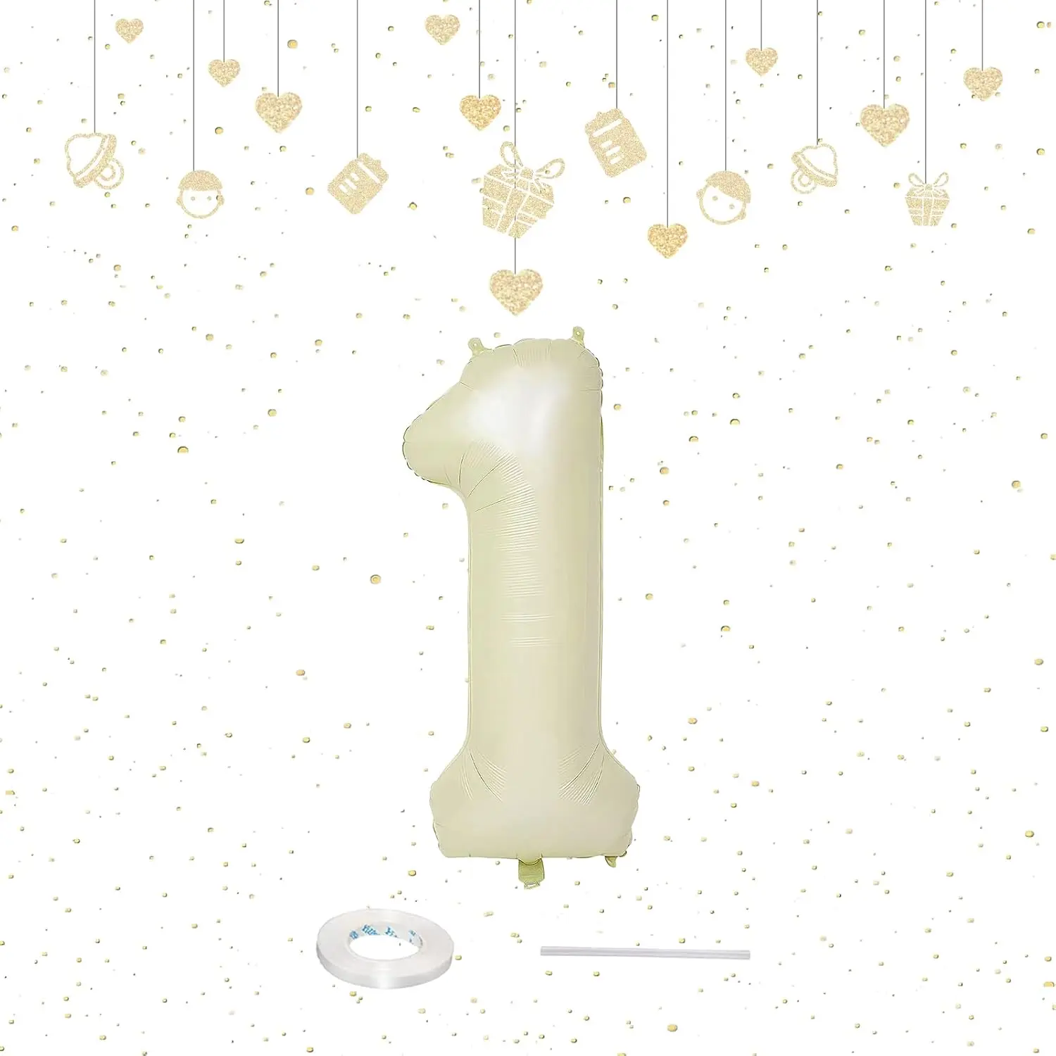40 Inch Beige  Balloon for 1st Birthday Decoration,Large Cream White Foil Number Balloons Sign for Boys Girls First Birthday Decorations Anniversary Party Supplies