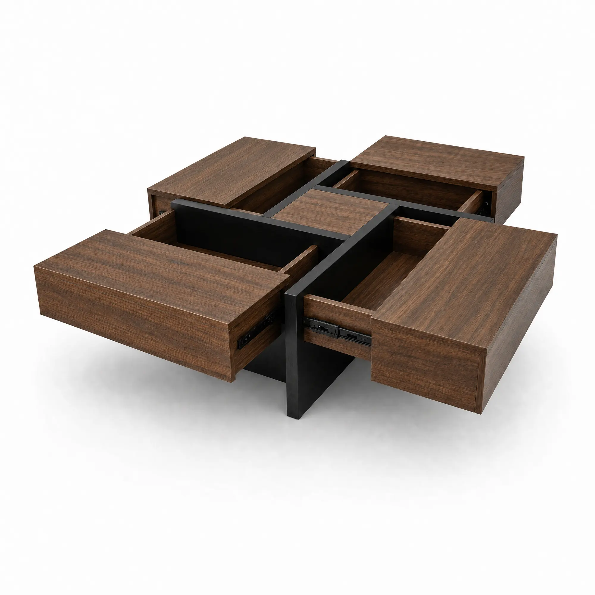 Square Coffee Table with Sliding Expandable Tabletop Modern Wood Grain Center Table with 4 Hidden Storage Compartments for Living Room Apartment