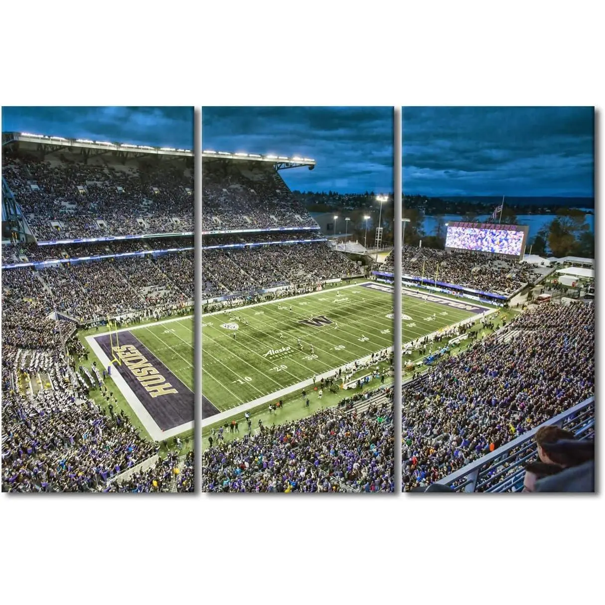 3 Panels Wall Art for Living Room Husky Stadium Paintings on Canvas American Soccer Pictures Giclee Artwork Canvas Wall Art Home Wall Decor Posters Wooden Framed Stretched Ready to Hang 40x60 in