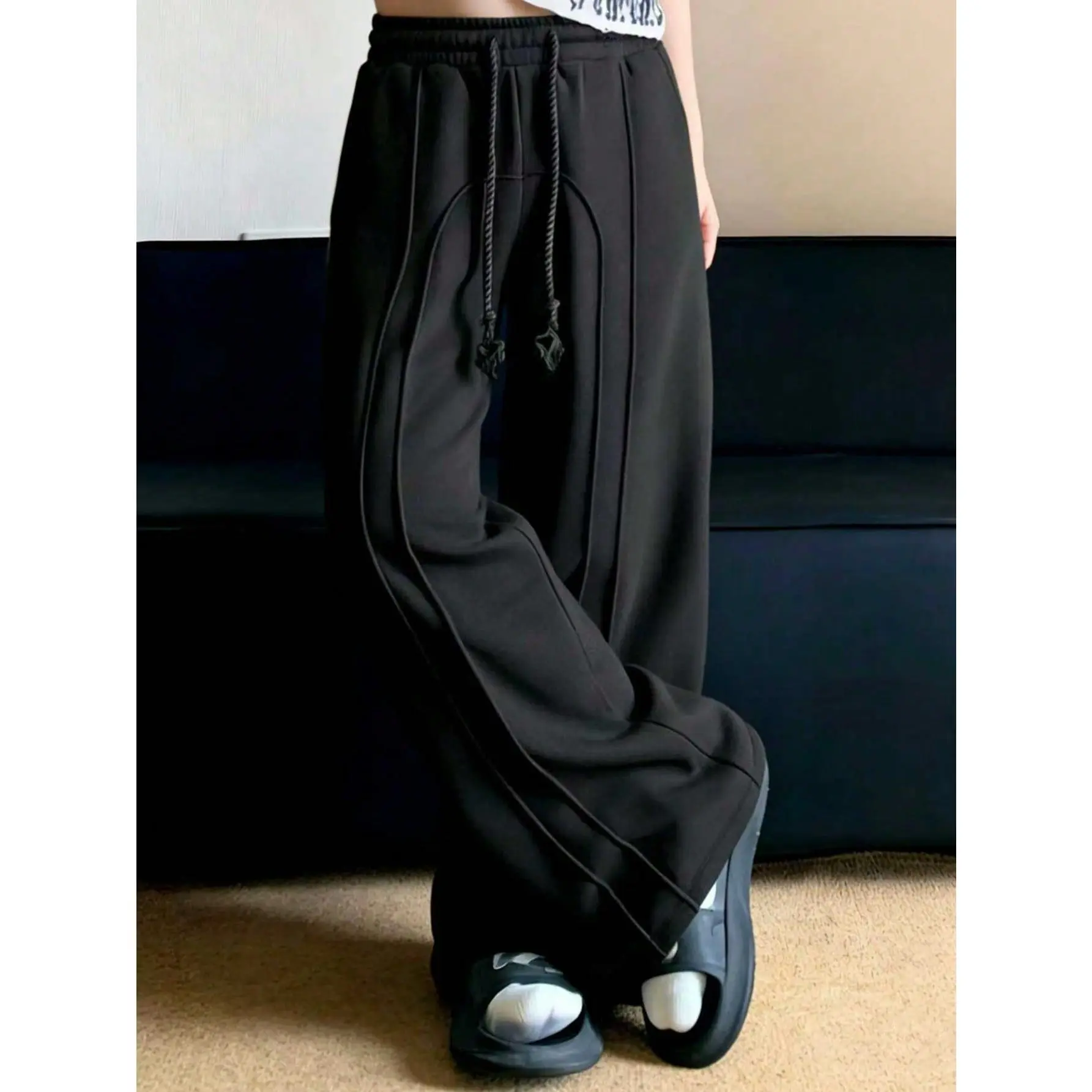 Baggy Barrel Sweatpants Wide Leg Pants Drawstring Elastic Waist Athletic Trouser Streetwear