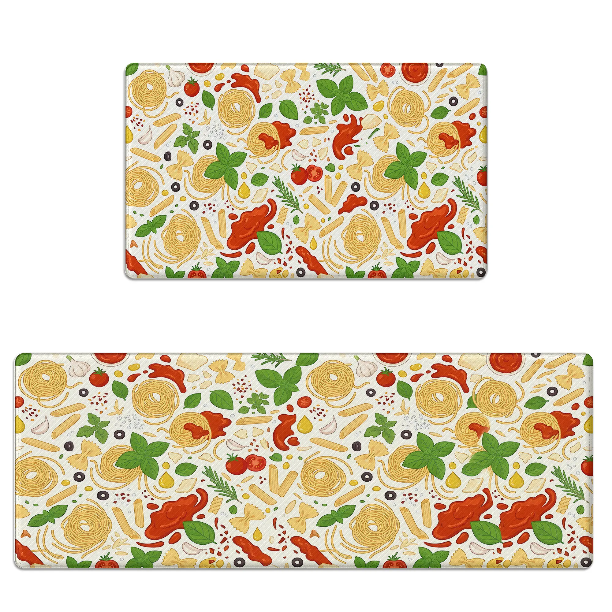 Kitchen Floor Mats Set Pack, Anti-Fatigue Cushioned Memory Foam, Non-Slip, Scratch-Resistant, Waterproof, Food & Drink Pattern for Kitchen Use