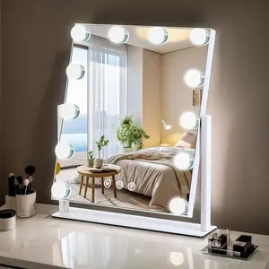 13'' x 11'' Lighted Vanity Makeup Mirror with 12 Dimmable Bulbs, 3 Color Modes, Smart Touch Control, 360° Rotation Desk Cosmetic Mirror, Perfect Gift for Girls Women Wife