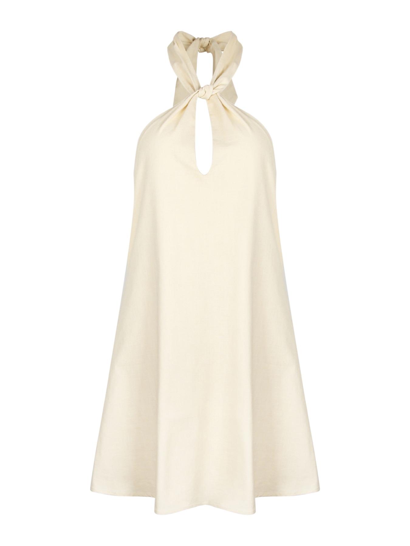 Women's Solid Color Halter Neck Front Knot Dress, Casual Sleeveless Dress for Summer, Ladies Clothes for Beach Holiday Vacation