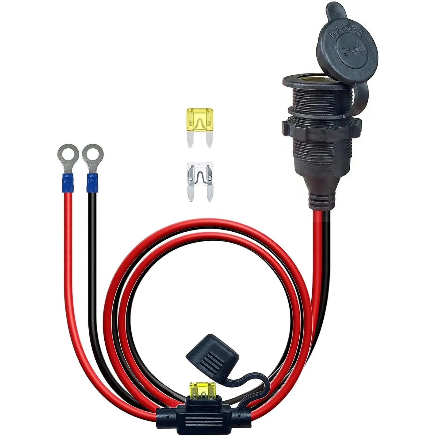 10FT 13AWG 12V Waterproof Cigarette Lighter Socket Power Outlet, Heavy Duty Car Adapter Plug with Fuse, 12V/24V Female Receptacle Wire for RV Marine Boat Truck CarGift