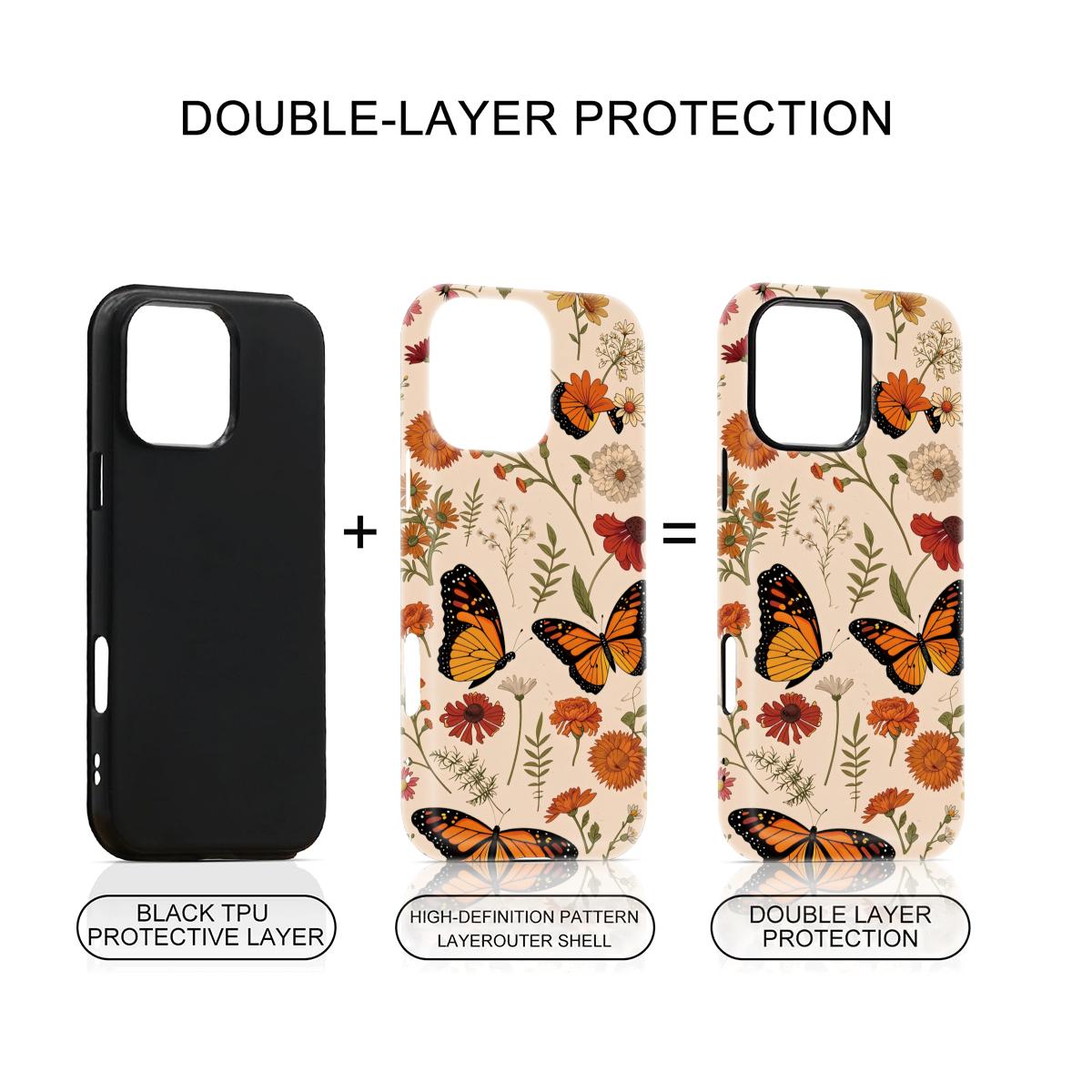 Cottagecore Wildflower Butterfly Design Fashion Phone Case 2 in 1 Case for iPhone 17 Pro Max/16 Pro Max /15Pro Max 15/14/13/12 & Samsung S26 /S25Ultra for Girls