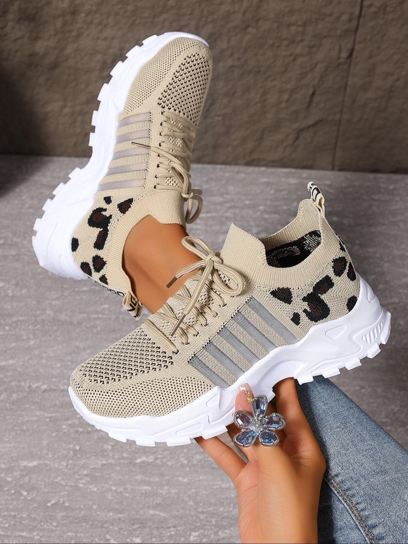 Women's Fashionable Leopard Print Lace Up Low Top Sneakers, Casual Comfortable Breathable Sports Athletic Running Shoess, All-match Basic Shoes for Daily Wear, Sporty Running Shoes