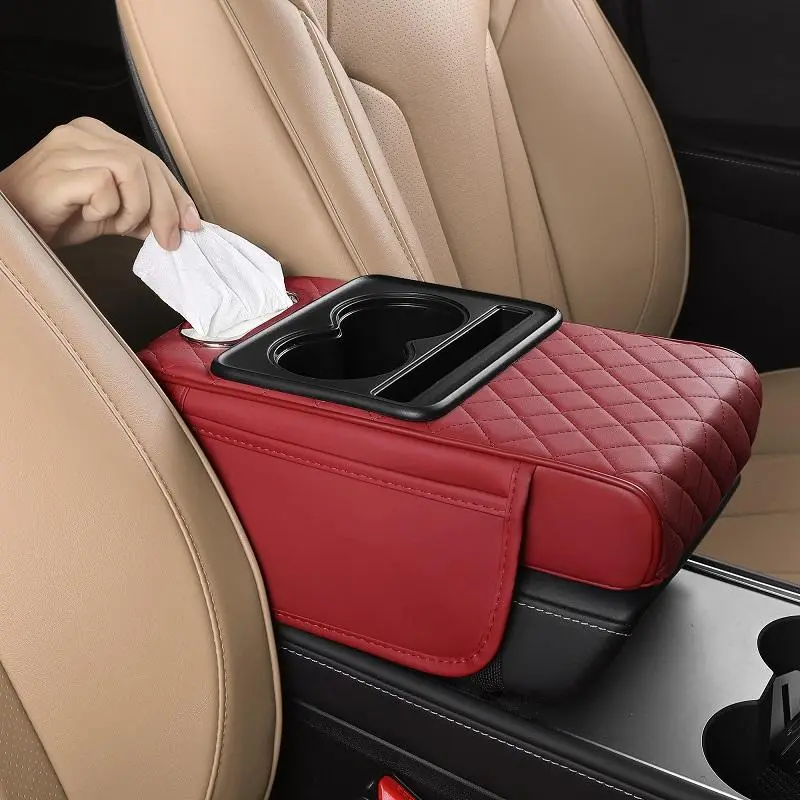 Multifunctional Leather Car Armrest Box Mat with Central Elbow Heightening Pad, Storage Box Cup Holder, Car Tissue Box, Auto Interior Accessories, Car Interior Organizer #FallFreshness