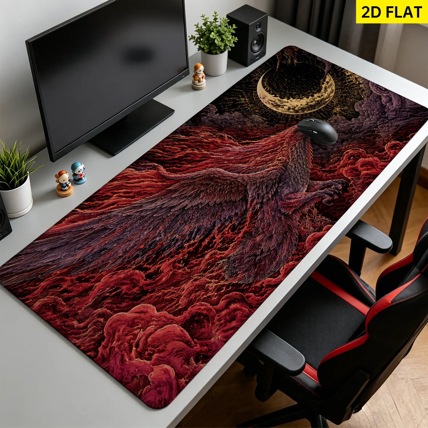 Extra Large mystic phoenix and crescent moon Mouse Pad,Non Slip Rubber Pad,Desktop Decoration Drotection Pad,Washable,Lock Edge Multi Size,Premium Multipurpose Mousepad For Office,Study,Gift for Family and Friends