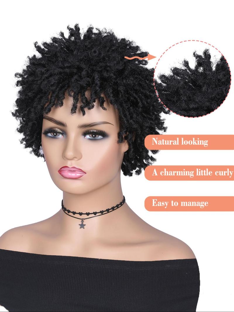 12 Inch Short Dreadlock Wig, Afro Curly Faux Locs Synthetic Wigs, Glueless Afro Kinky Twist Wigs, Synthetic Short Dreads Wig, Synthetic Braided Wig