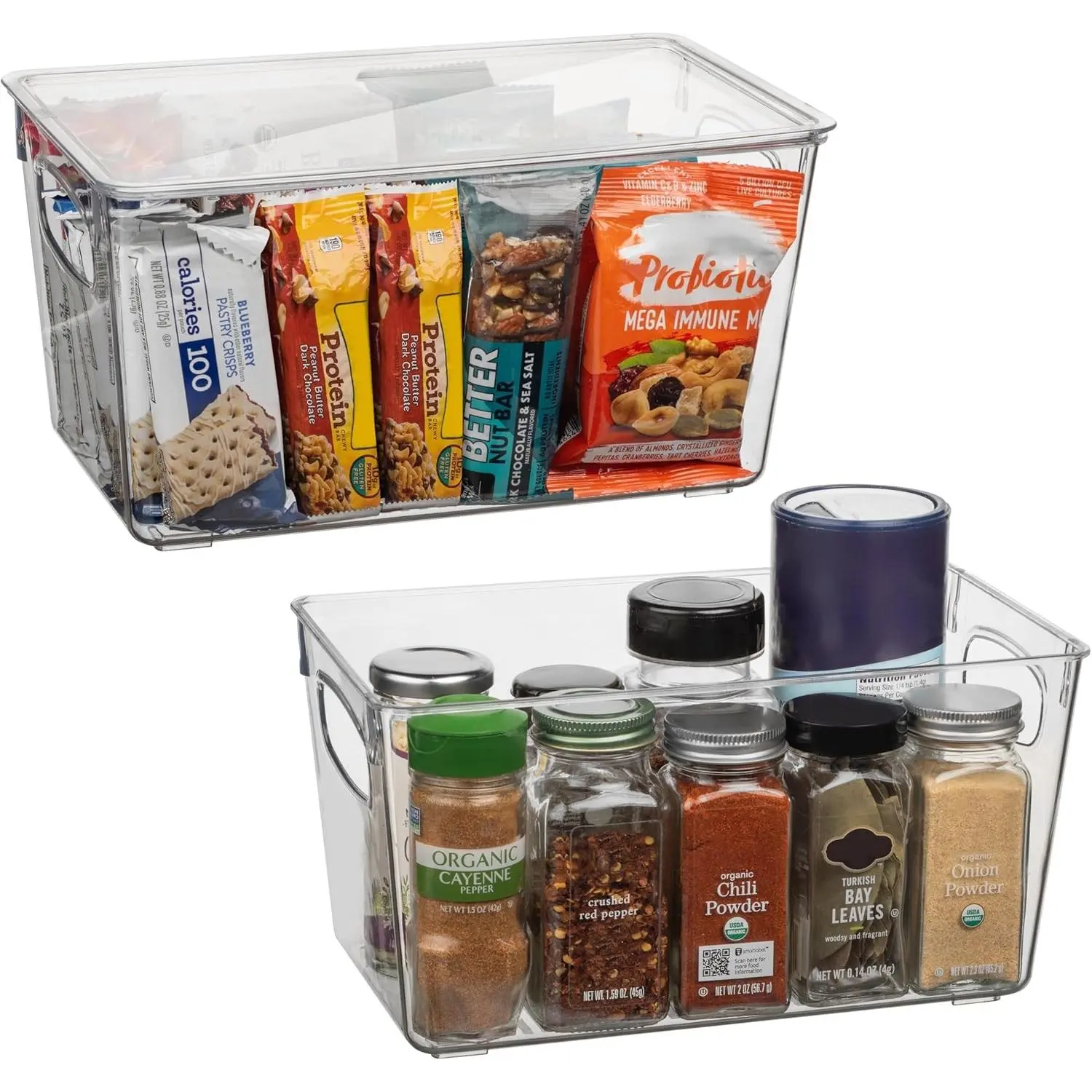 Plastic Pantry Organization and Storage Bins with Lids - Perfect Kitchen Organization or Kitchen Storage - Fridge Organizer, Refrigerator Organizer Bins, Cabinet Organizers