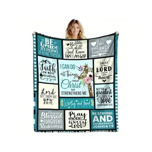 Christian Bible Verse Faith Cross Floral Patchwork Flannel Blanket, Inspirational Religious Scripture Teal Grid Throw Blanket, Soft Plush Warm Blanket for Couch Bedroom, Cozy Comfy Nap Blanket, Perfect Giftable Decorative Blanket for Faith Believers All S